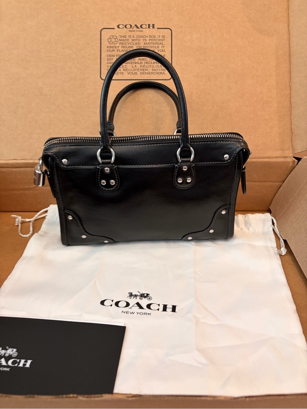 *sold* Coach Black Leather Rhyder Satchel Bag 24 - Picture 5 of 11